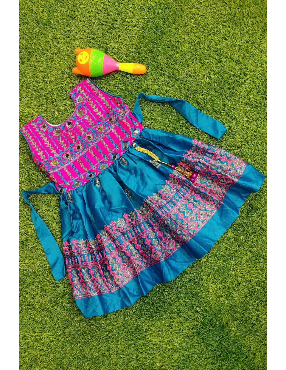 All Over Rajasthani Work Design Silk Kids Dress