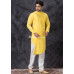 Princess Cut Lemon Yellow Cotton Silk Men Kurta (KR1342)