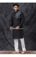 Embroidery Work Design Black Cotton Men Punjabi (KR1349)