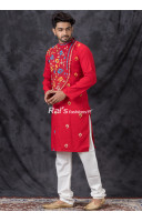 Embroidery Worked Red Men Punjabi (KR1364) Embroidery Worked Red Men Punjabi (KR1364)