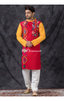 Embroidery Work Design Red Cotton Punjabi (KR1367) Embroidery Work Design Red Cotton Punjabi (KR1367)