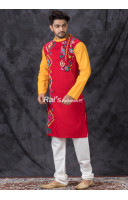 Embroidery Work Design Red Cotton Punjabi (KR1367)