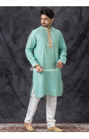 All Over Golden Butta Weaving Silk Men Punjabi (KR1369)