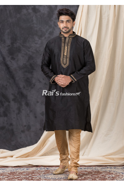 Black Silk Men Punjabi Set (KR1370)