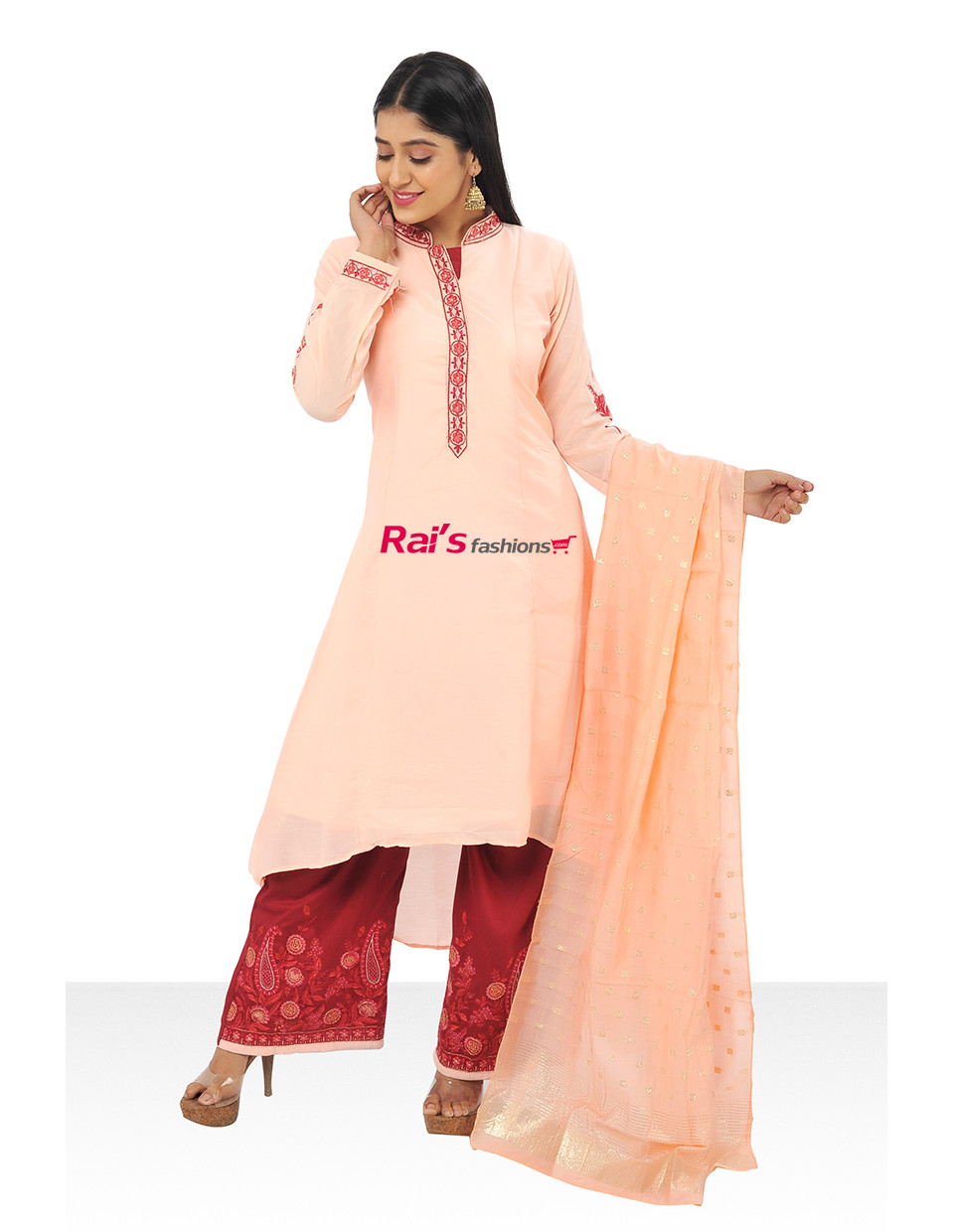 Premium Quality High Neck Kurti With Embroidery Work