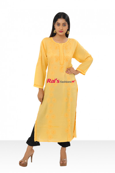 Premium Quality Pure Cotton Kurti With All Over Hand Chikkon Work With Designer Pant (KR536)