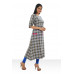 Round Neck Checked Pattern Women Long Dress (KR548)
