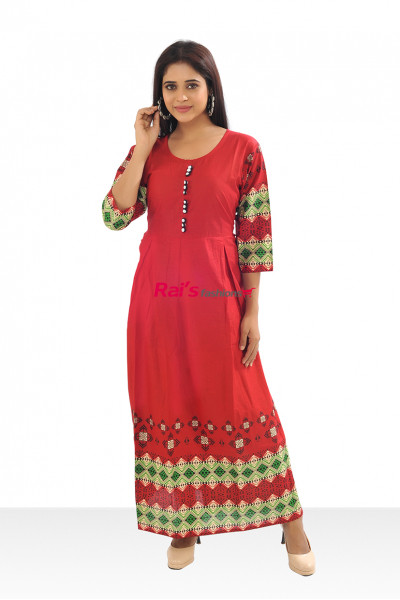 Red Printed Long Gown (KR514)