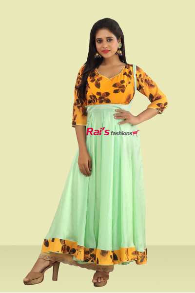 Satin Silk And Georgette Floral Print Fancy Gown (KR591)