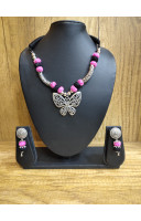 Silver Oxidize Jewellery With Pendant And Charms Also Cotton Balls Combine For Attractive Looks (MA21J25)