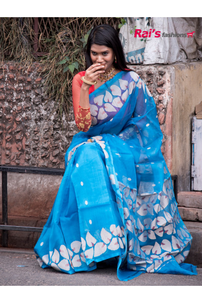 Handloom Pure Muslin Silk With Handweaving Bengal Traditional Jamdani Work (MA21A81)