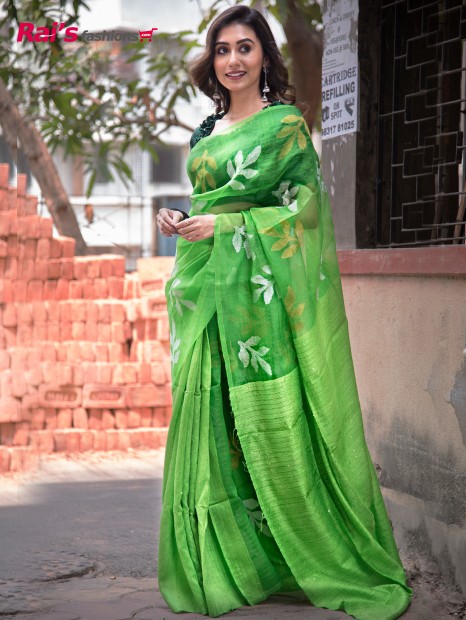 Pure Handspun Matka With Sequin Work And Reshom Silk Jamdani Half Half Saree (APA2148)