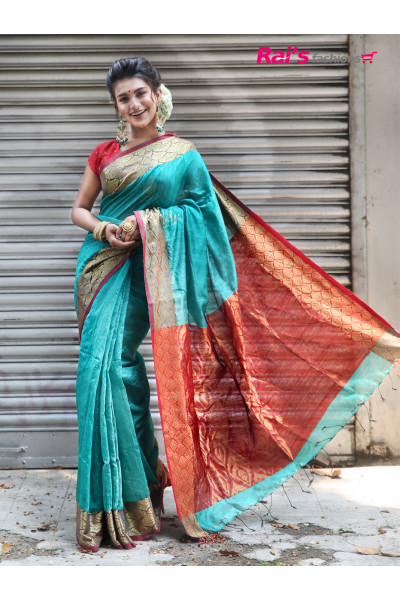 Pure Handloom Matka Benarasi With Contrast Border And Pallu Weaving Work (MA21S8)