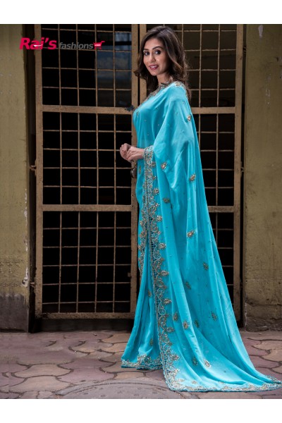 Pure Premium Quality Georgette With Hand Work Design By Original Stone And Cutwork Pattern (AP21A43)