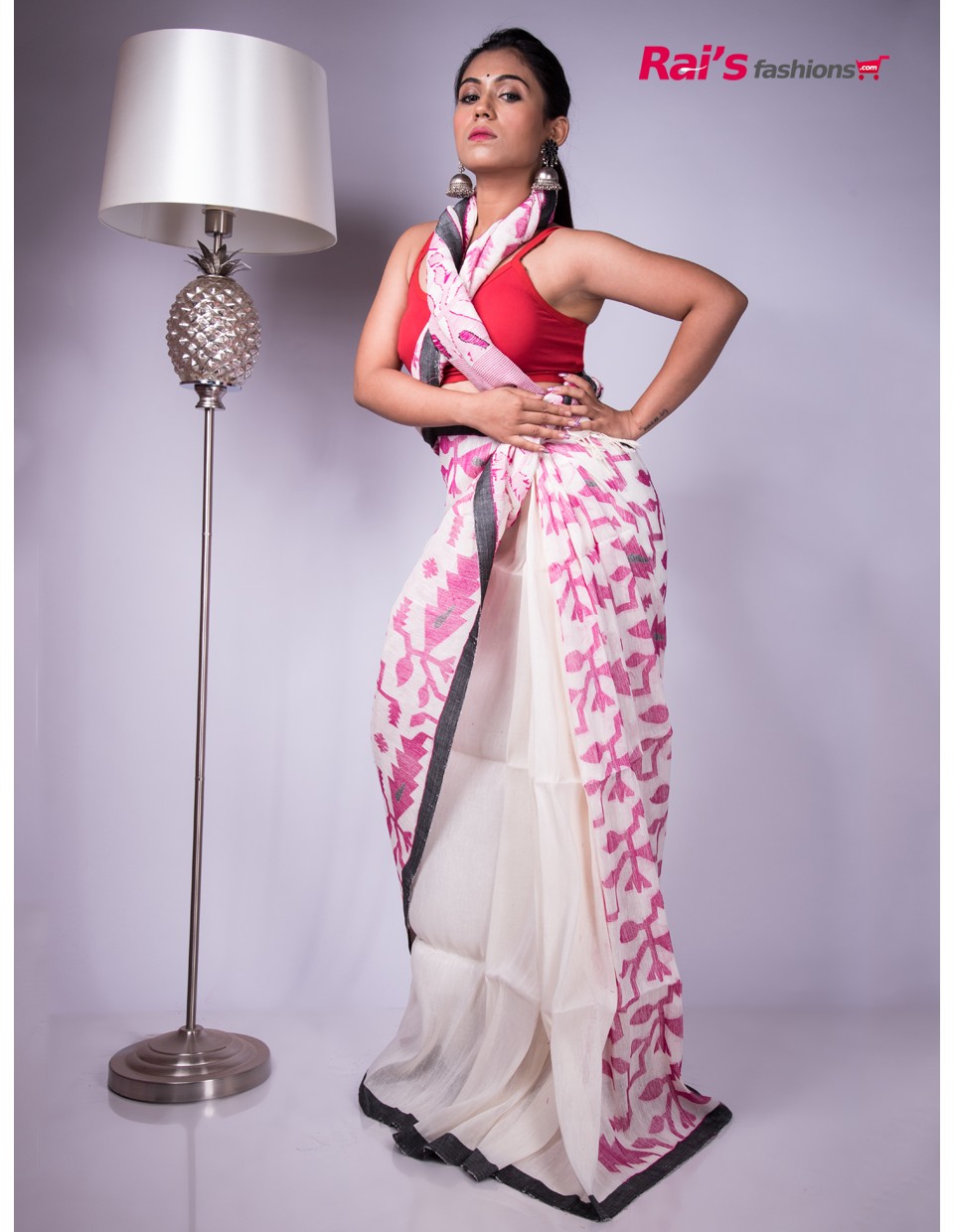 Handloom Organic Linen By Cotton With Dhakai Pattern Weaving Design Base (MA21A14)