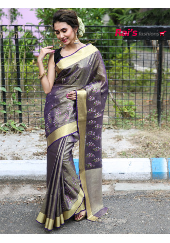 Handloom Tissue Linen With Fine Embroidery Worked Saree (MA21S20)
