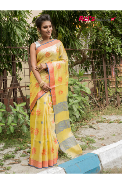 Premium Quality Tissue Linen Saree With All Over Butta Work And Contrast Colour Stripes Pallu (JN21R24)