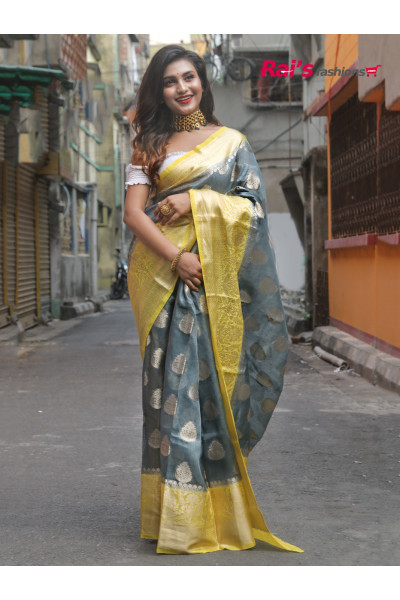 Pure Handloom Silk Linen Saree With Fine Benarasi Weaving Contrast Color Border And Pallu (JN21R31)