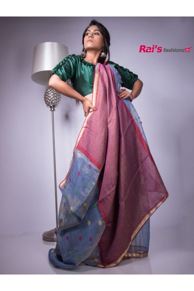 Pure Handloom Zari linen With All Over Handweaving Butta Work (MA21A22)