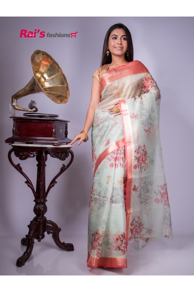 Organza Silk With Digital Print And Traditional Benarasi Weaving Border (MA21A21)