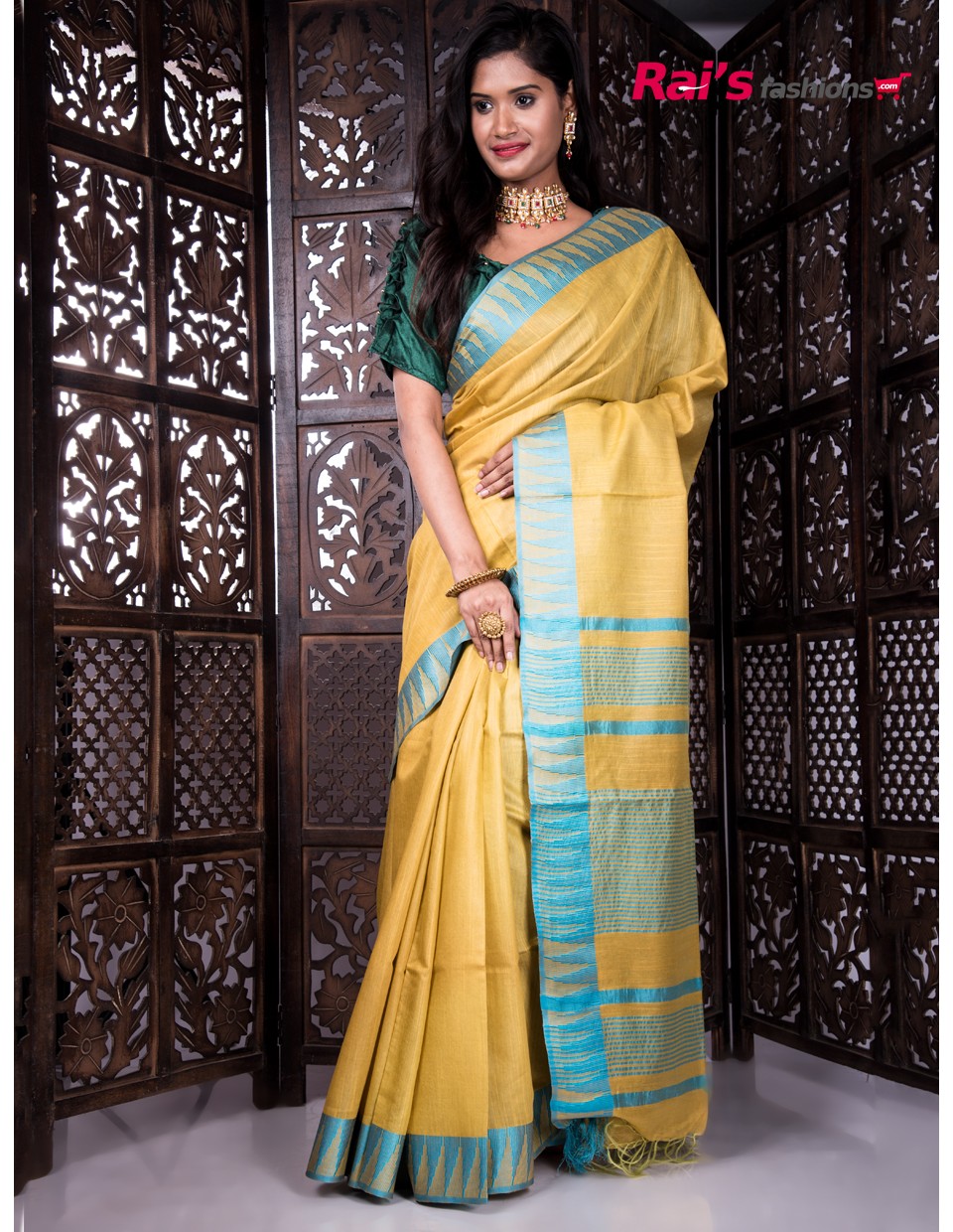 Handloom Soft Silk With Contrast Color Fine Weaving Temple Patten Border (AP21A57)