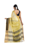 Tissue Linen Saree With Contrast Color Self Weaving Border And Stripes Design Pallu (RNW2)