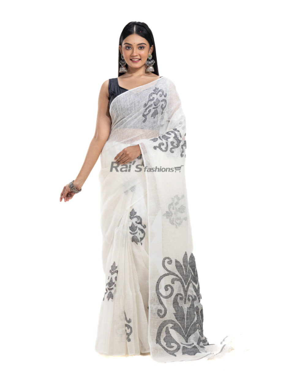 Pure Linen By Linen Saree With All Over Traditional Jamdani Work (RNW5)