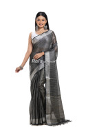 Organza Silk Saree With All Over Self Weaving Stripes Work And Silver Zari Border (RNW9)
