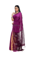 Handspun Matka Silk Saree With Shibhori Print Pleats And All Over Pocket Weaving Sell Sequin Stripes (RNW11)