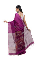Handspun Matka Silk Saree With Shibhori Print Pleats And All Over Pocket Weaving Sell Sequin Stripes (RNW11)