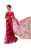 Exclusive Pure Muslin Silk Saree With Fine Hand Weaving Jamdani Work Also The Border Highlighted By Golden Zari (RNW18)