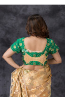 All Over Golden Butta Weaving Green Silk Brocade Designer Blouse (KRBL1283)
