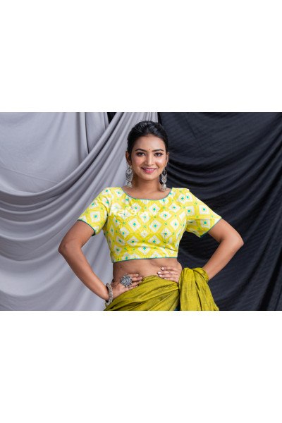 Printed Piping Worked Cotton Designer Blouse (KRBL1396)