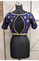 Navy Blue Silk Brocade Golden Butta Weaving Designer Blouse (KRBL712)