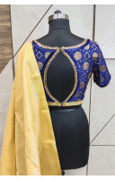 Navy Blue Silk Brocade Golden Butta Weaving Designer Blouse (KRBL712)