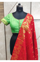Green Linen Designer Blouse With Zari Border (KRBL713)
