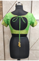 Green Linen Designer Blouse With Zari Border (KRBL713)