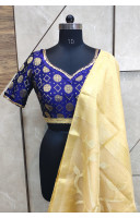 Navy Blue Silk Brocade Golden Butta Weaving Designer Blouse (KRBL712)