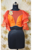 Orange Net Embroidery Worked Frill Type Hand Designer Blouse (KRBL729)