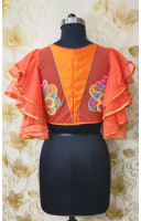 Orange Net Embroidery Worked Frill Type Hand Designer Blouse (KRBL729)