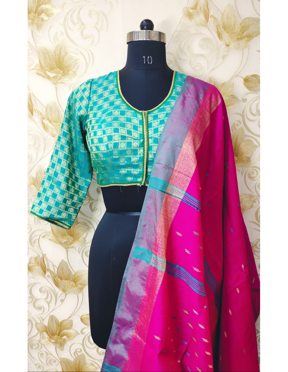 Jade Green Brocade Designer Blouse (KRBL750) Jade Green Brocade Designer Blouse (KRBL750)
