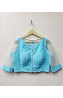 Premium Quality Rayon Chikankari Work Designer Blouse With Net Sleeves (KRBL1708)