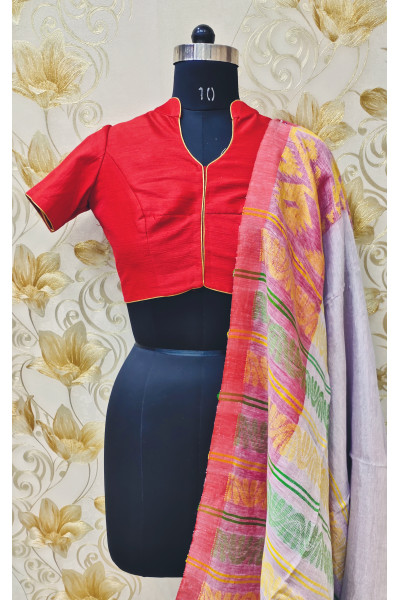 Red High Neck Silk Designer Blouse (KRBL805)
