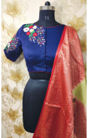 Embroidery Work And Contrast Color Piping Silk Designer Blouse (KRBL827) Embroidery Work And Contrast Color Piping Silk Designer Blouse (KRBL827)