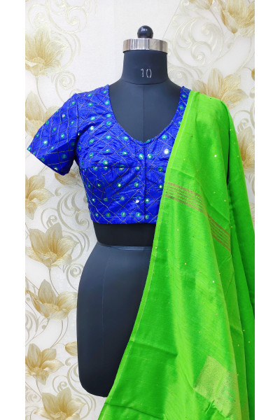 All Over Gujrati Mirror Worked Blue Designer Blouse (KRBL887)