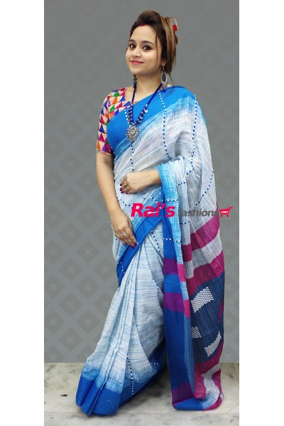  Pure Handloom Cotton By Cotton With Texture Weaving Bordar Saree (14ND37)