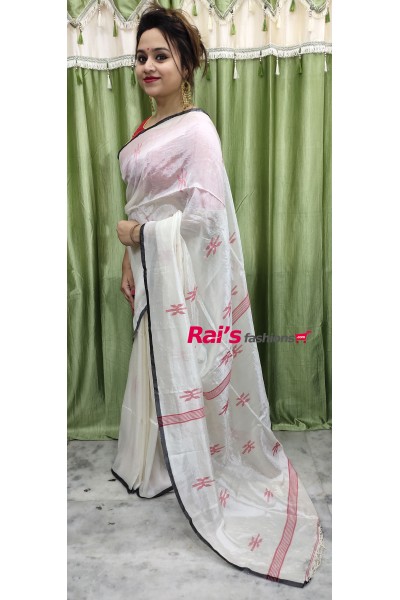  Pure Handloom Hand Spun Silk With Jamdani Buta Work(10F14)
