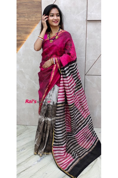 Pure Handloom Chanderi Silk With Batic Print (0259WRYTY)