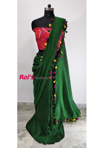  Pure Handloom Khadi Cotton With Pallu Pompom Work Saree(30NAA04)