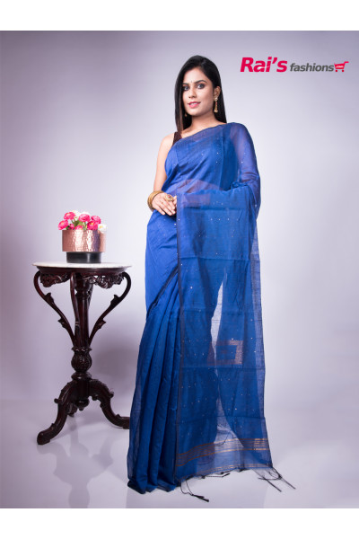 Handloom Cotton Silk With Sequin Stripes Design And Pallu Zari Jamdani Butta Work (RAI194721)